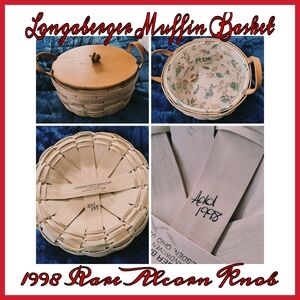 RARE Longaberger Muffin Wood Alcorn Knob Basket with Lid